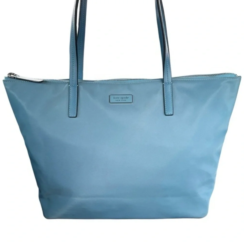 Kate spade blue nylon zipper top tote bag